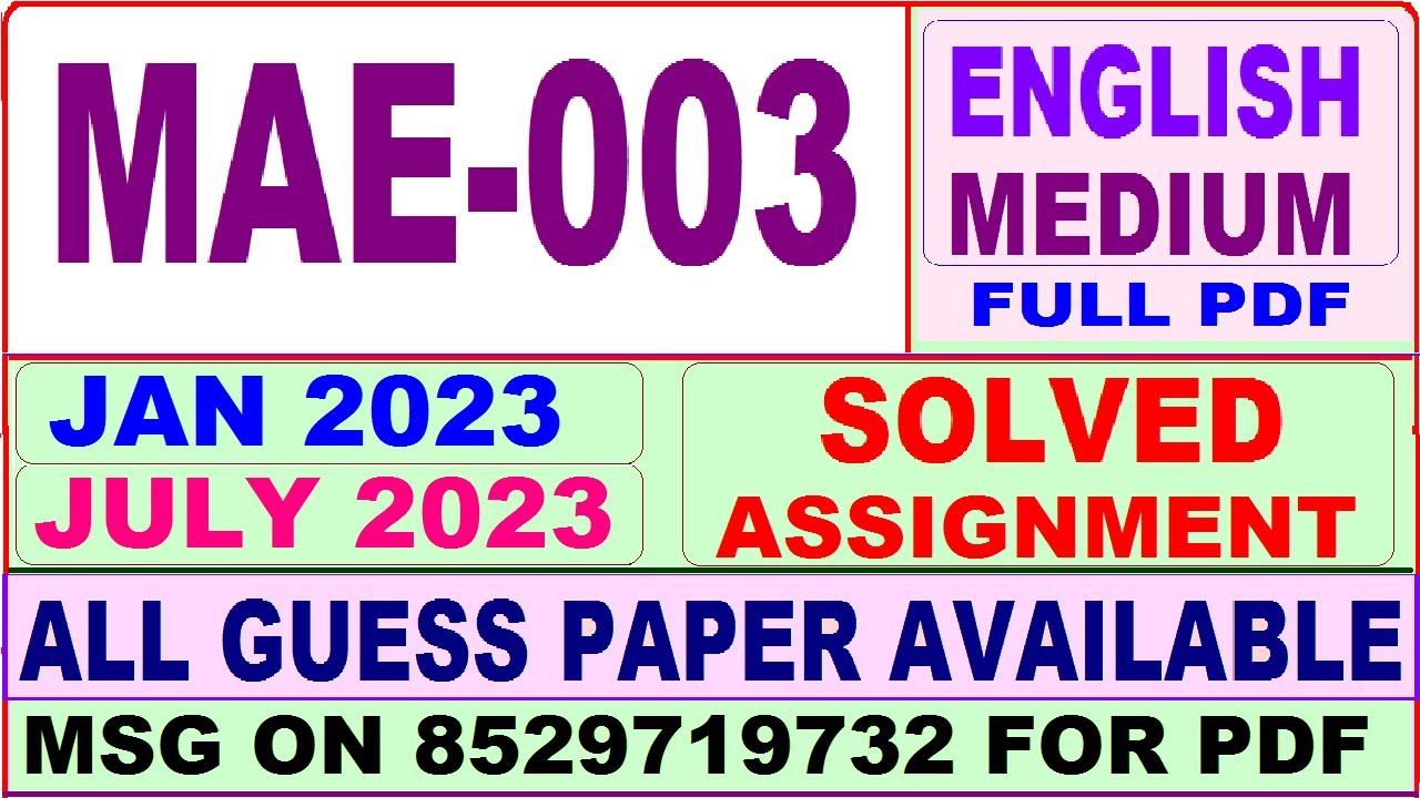MAE 003 solved assignment 2023 / mae 003 solved assignment Jan / july 2023 / ignou maae mae 003