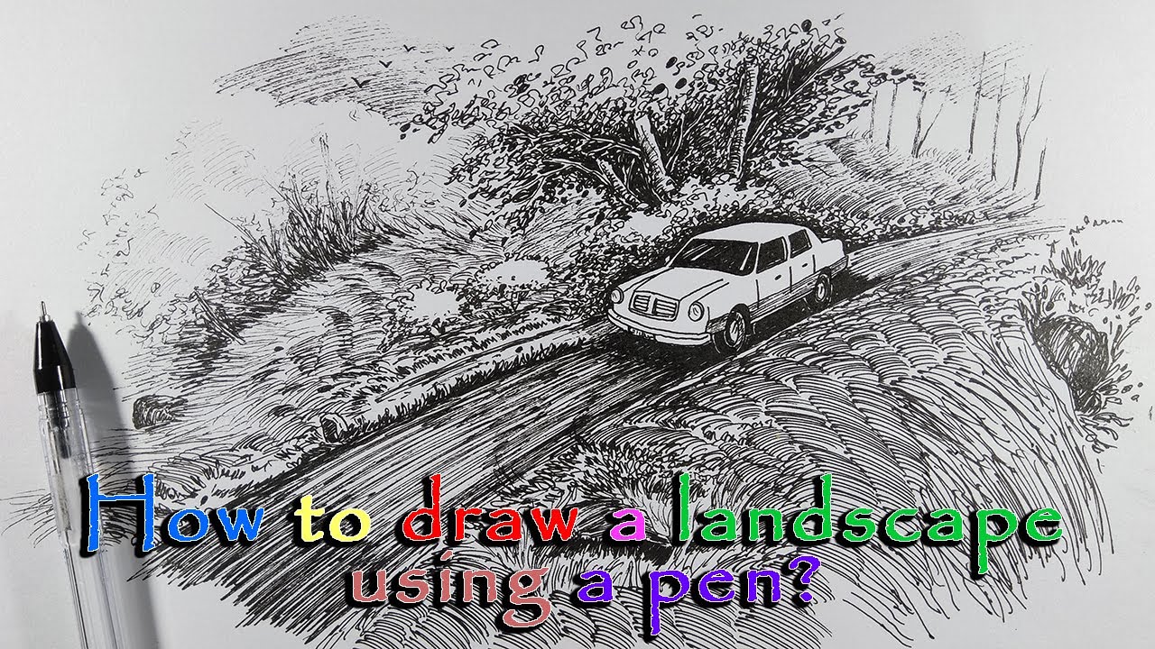 How to draw a landscape using a pen | pen drawings