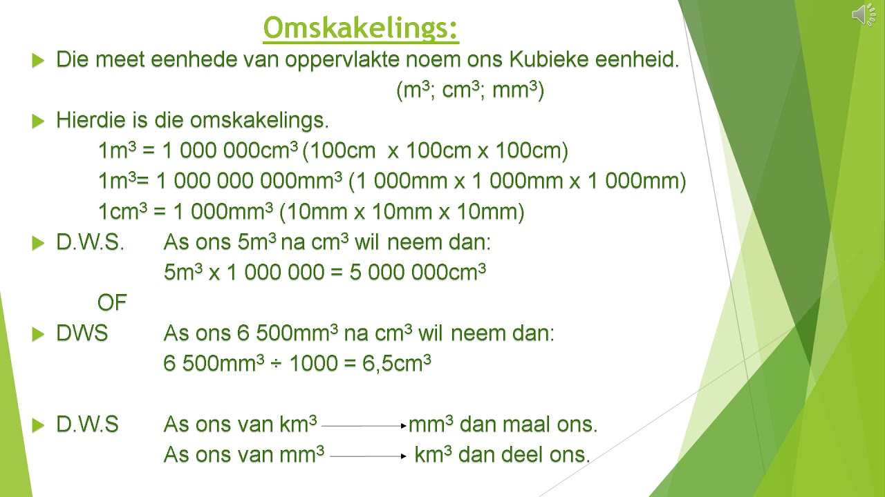Gr 7  Volume & Kapasiteit 3D: omskakelings van eenhede