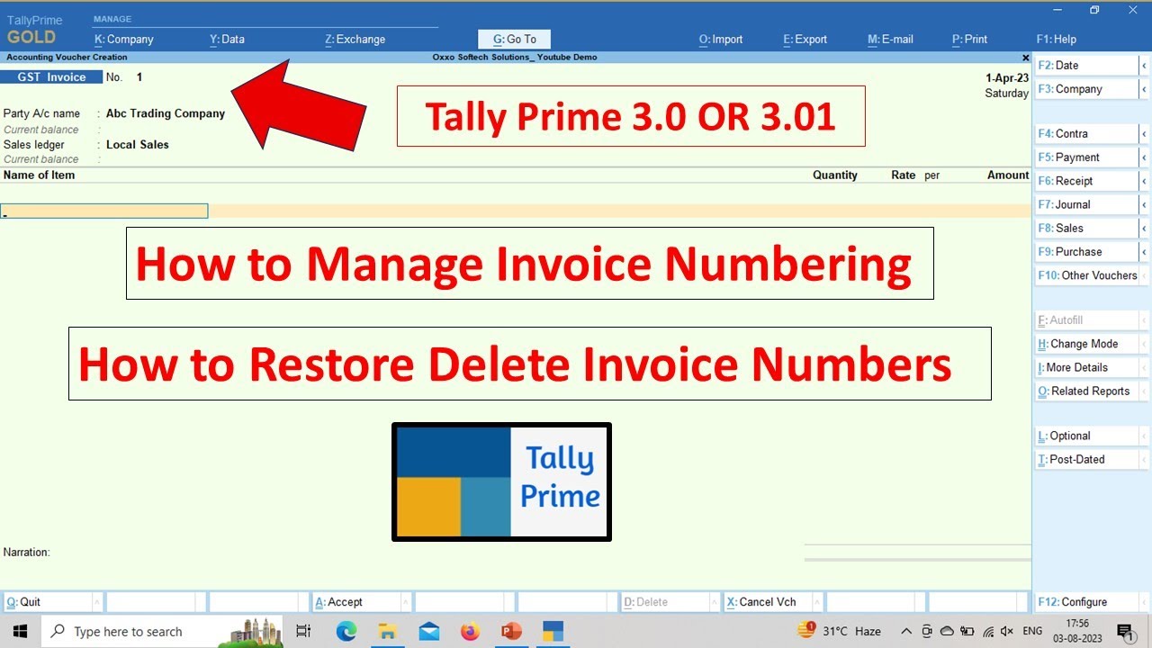 How to Restore Deleted Invoice Number in Tally Prime 3.0 | Change Voucher Behaviour