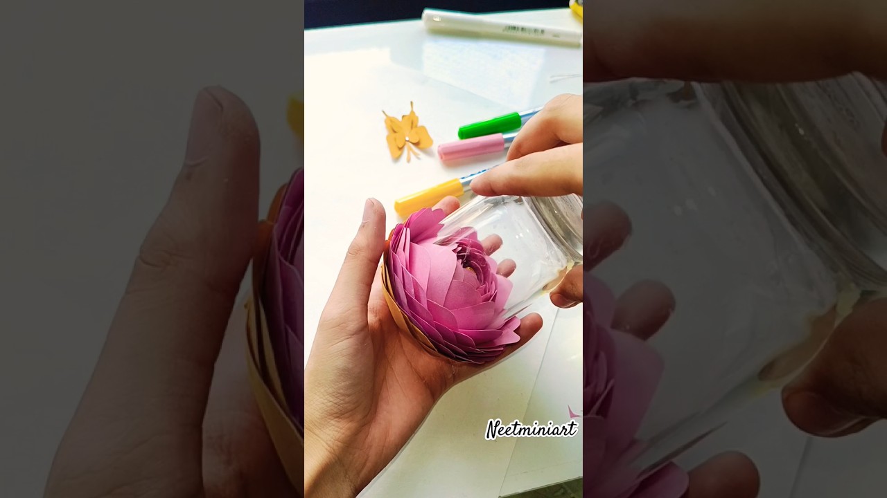 How to make flower with glass 💫💕#shorts #diy #paperart #craft #flowers #viralvideo