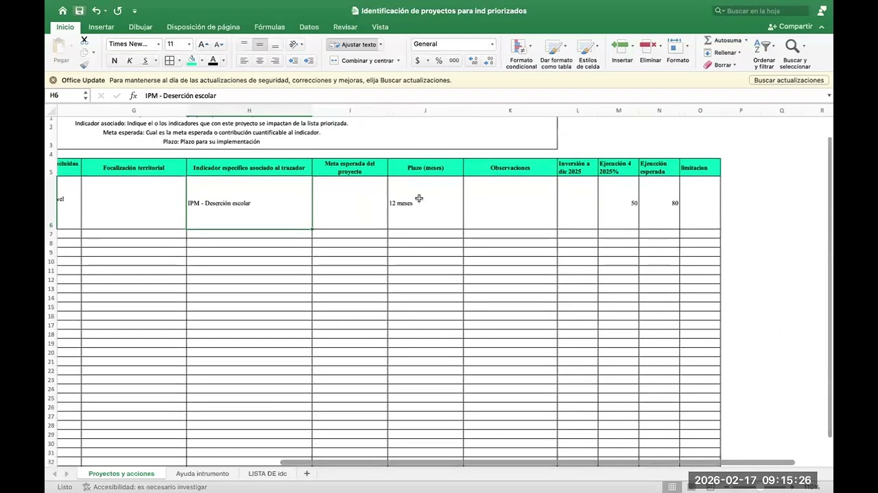Matriz de proyectos IDC
