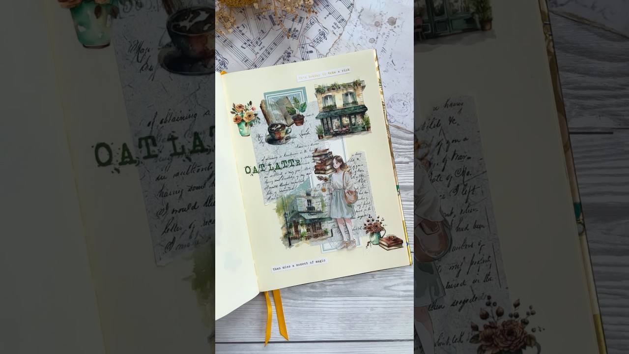 Mint Green Coffee Shop theme ☕️ ASMR Creative journaling for you 🫶🏻 #scrapbooking #shorts