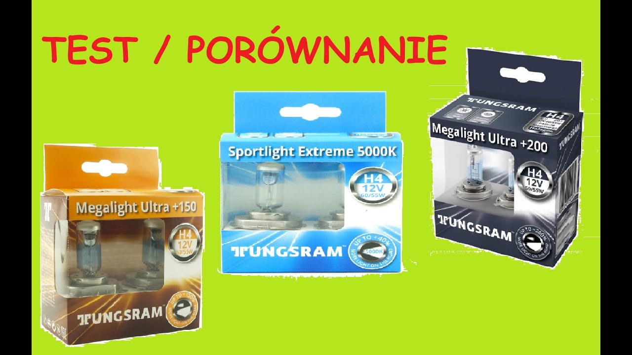 H4 - Tungsram Megalight Ultra +150 / +200 / Sportlight Extreme 5000K - Test / Porównanie