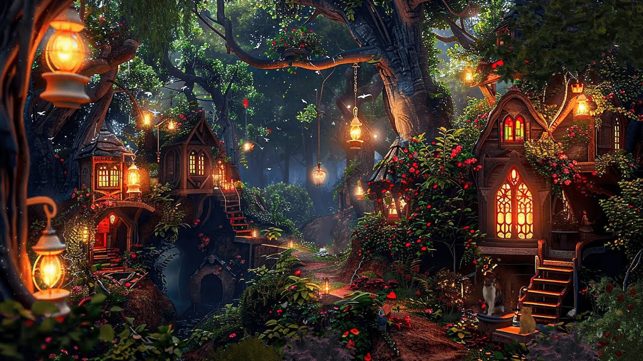 Fall Asleep in the Witch Village - Cozy Magical Forest with Night Scenery, Cricket Sounds