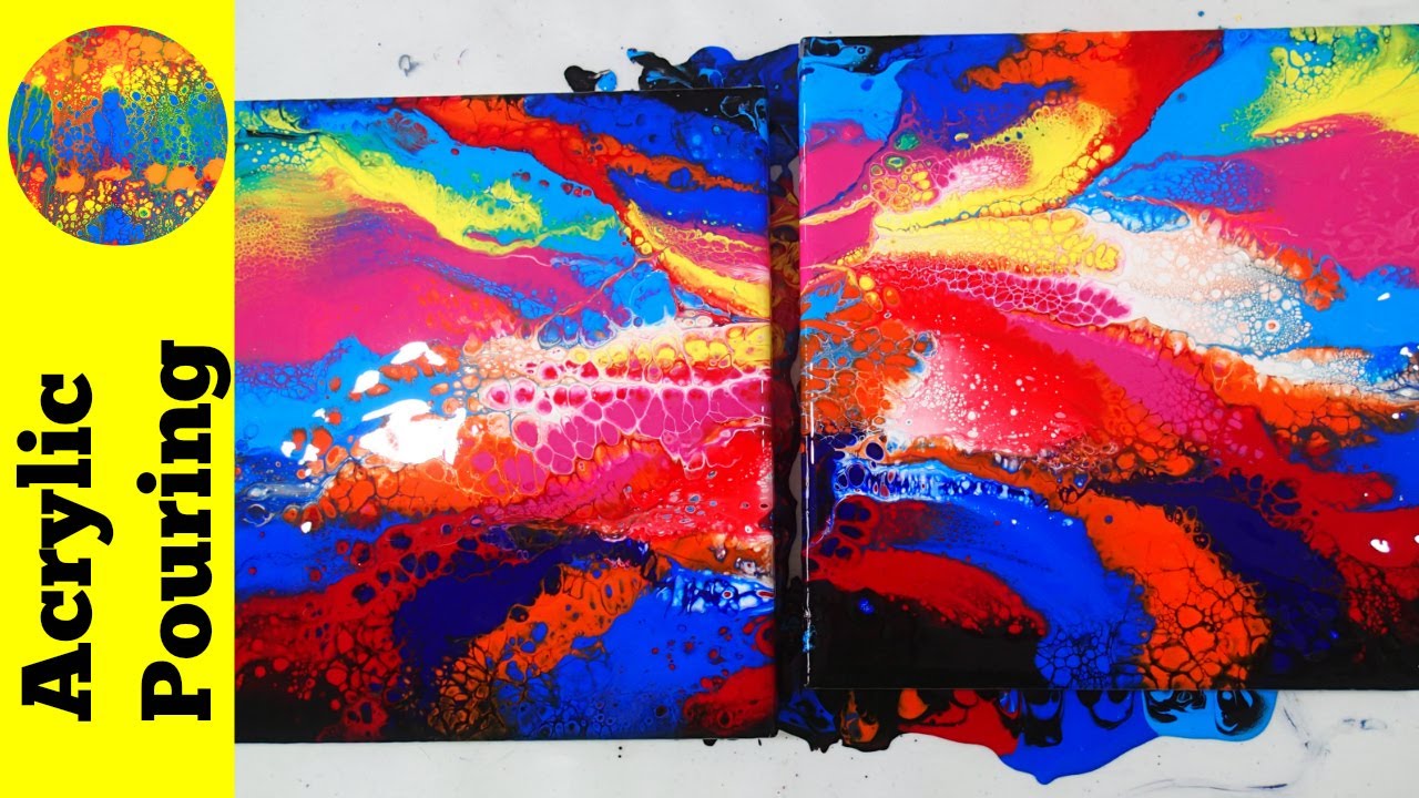 How to Create Matching Acrylic Pour Paintings Over Two Canvses