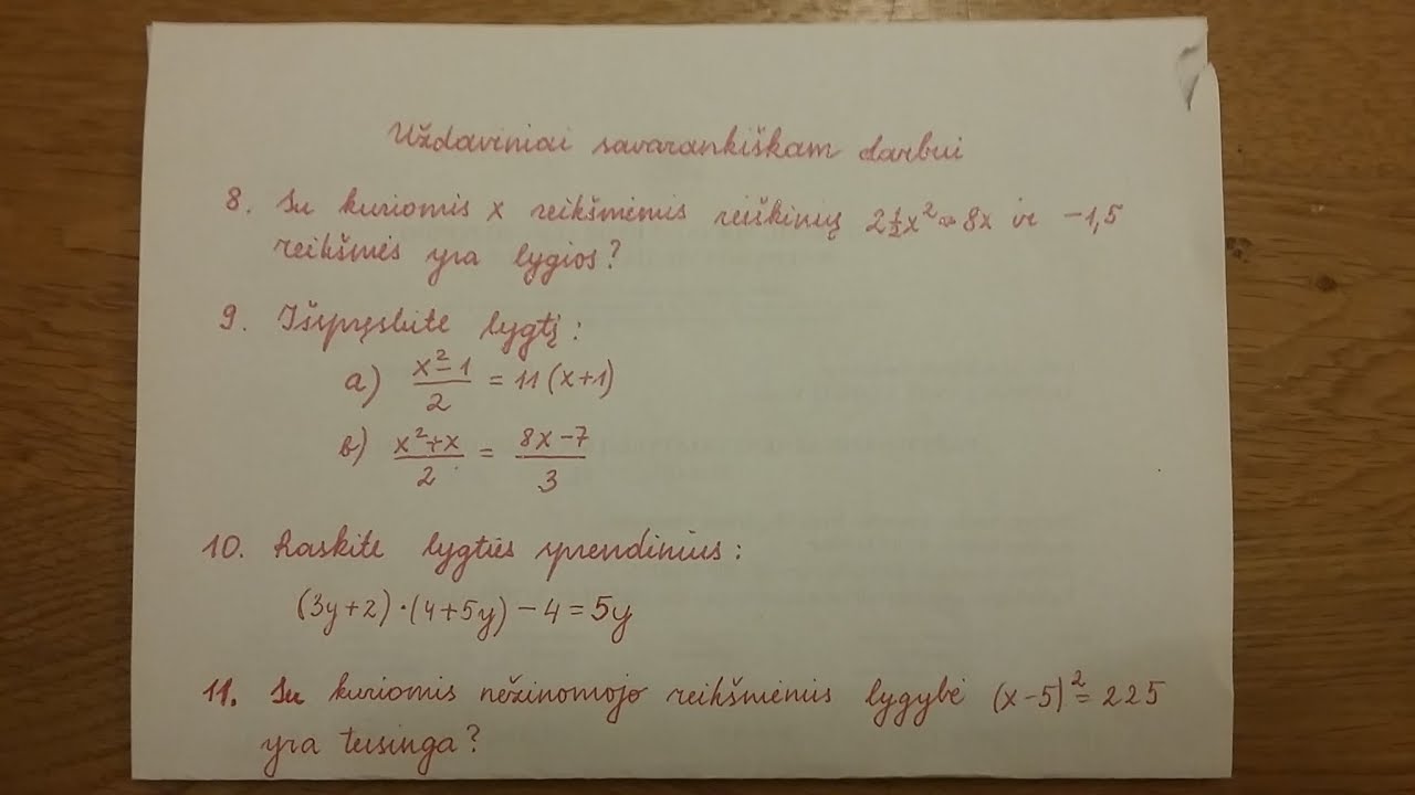 9 klasė. Sudėtingesnės kvadratinės lygtys