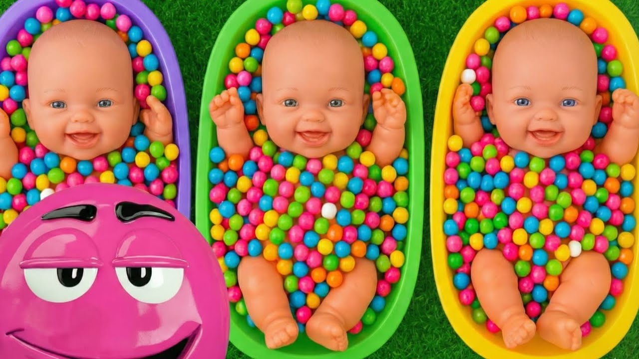 Full of 3 Rainbow BathTubs Candy with M&M's & Magic Slime Cutting Video