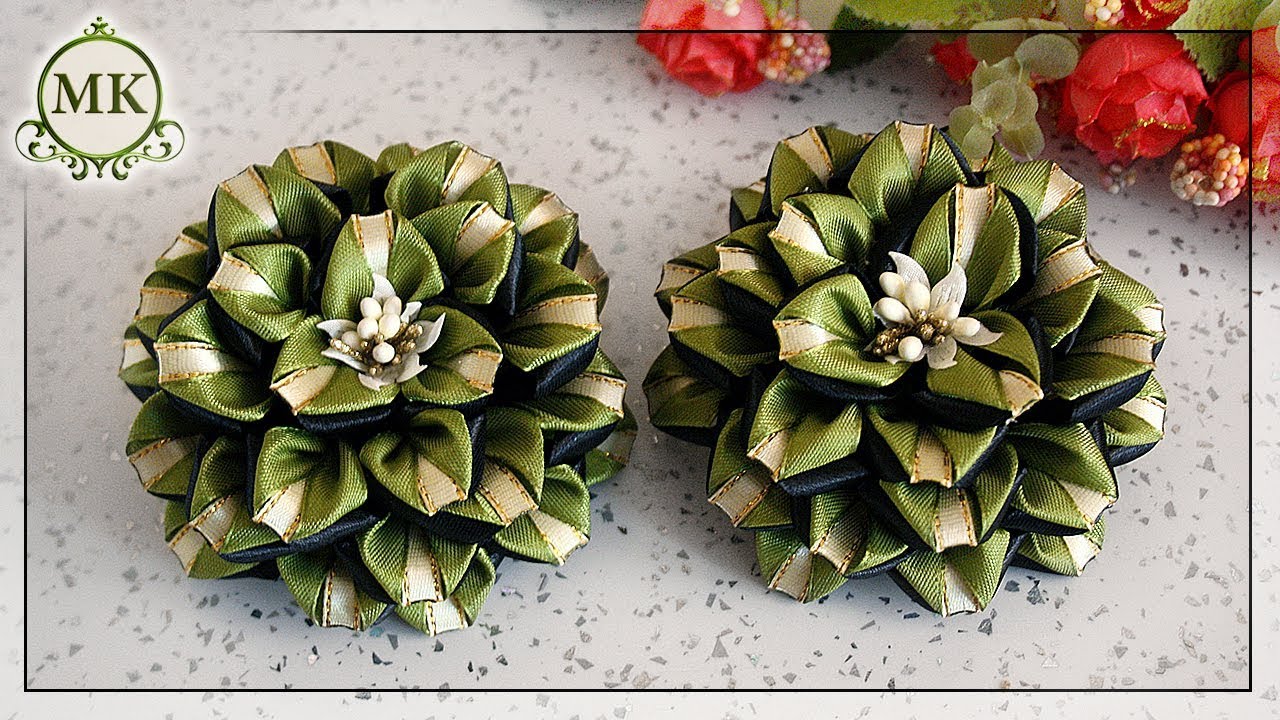Цветы из узкой ленты шириной 1,2 и 0,6 см. МК. Канзаши. / DIY. Kanzashi. Ribbon flowers.