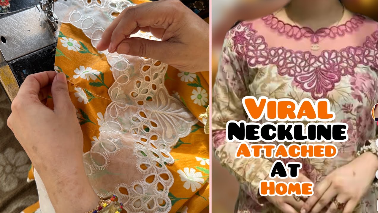 How To Attached Viral Neckline At Home|| Latest Neckline design || cutting and stitching tutorial