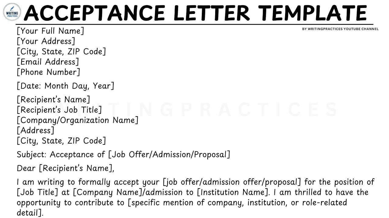 Acceptance Letter Format | How To Write An Acceptance Letter Step by Step Guide | Writing Practices
