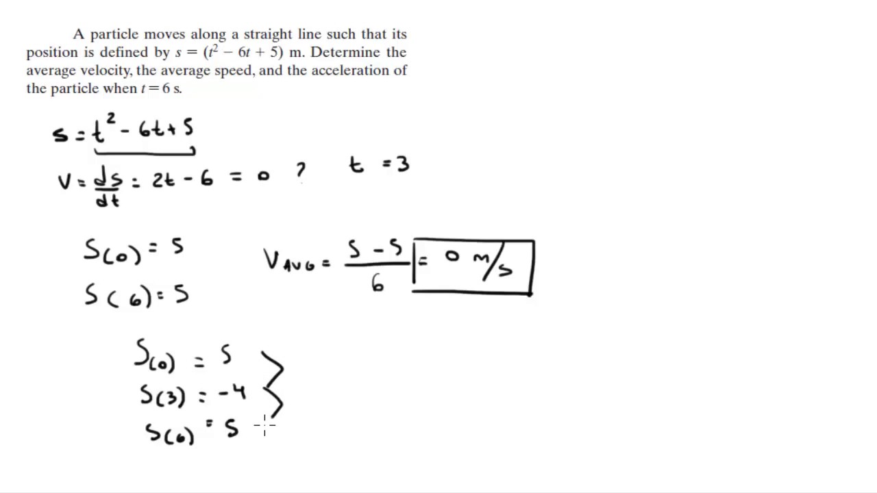 Determine the average velocity, the average speed, and the acceleration
