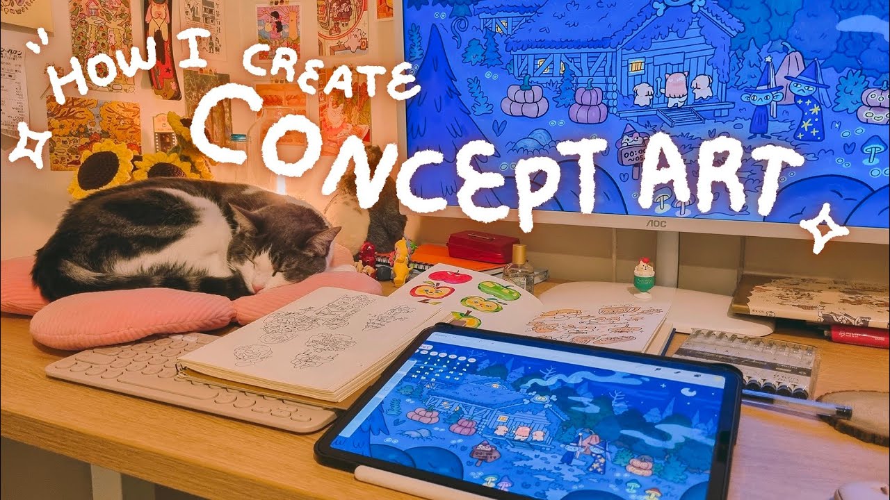 How I do concept art 🎨 background illustration, animation, art markers doodles // art vlog