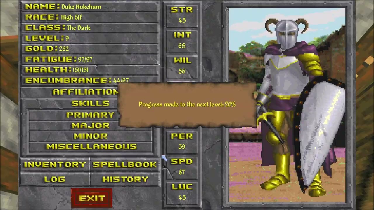 Quickly leveling up in Daggerfall Unity