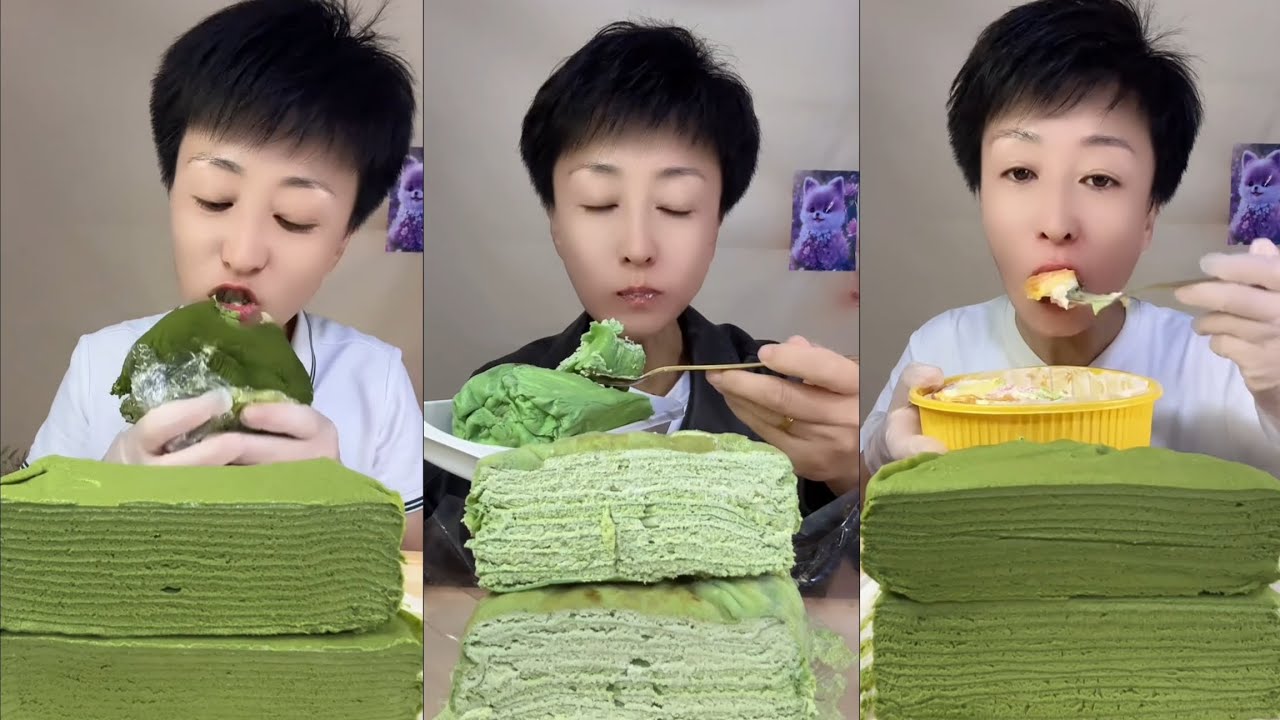 ASMR Mukbang Matcha Mille Crepe Cake | Super Soft & Creamy Eating Sounds (No Talking)