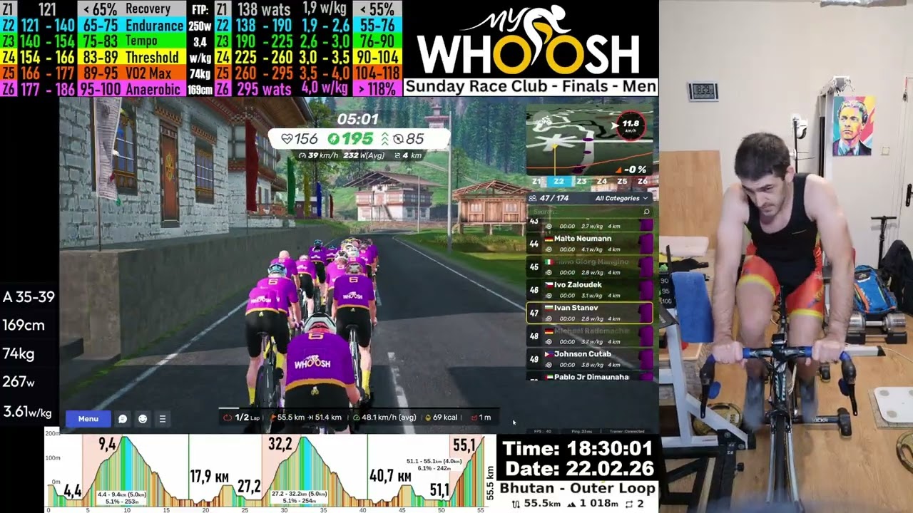 MyWhoosh Sunday Race Club (SRC) cat.6 Cycling Race Live Stream 1440p 2k 22.02.2026