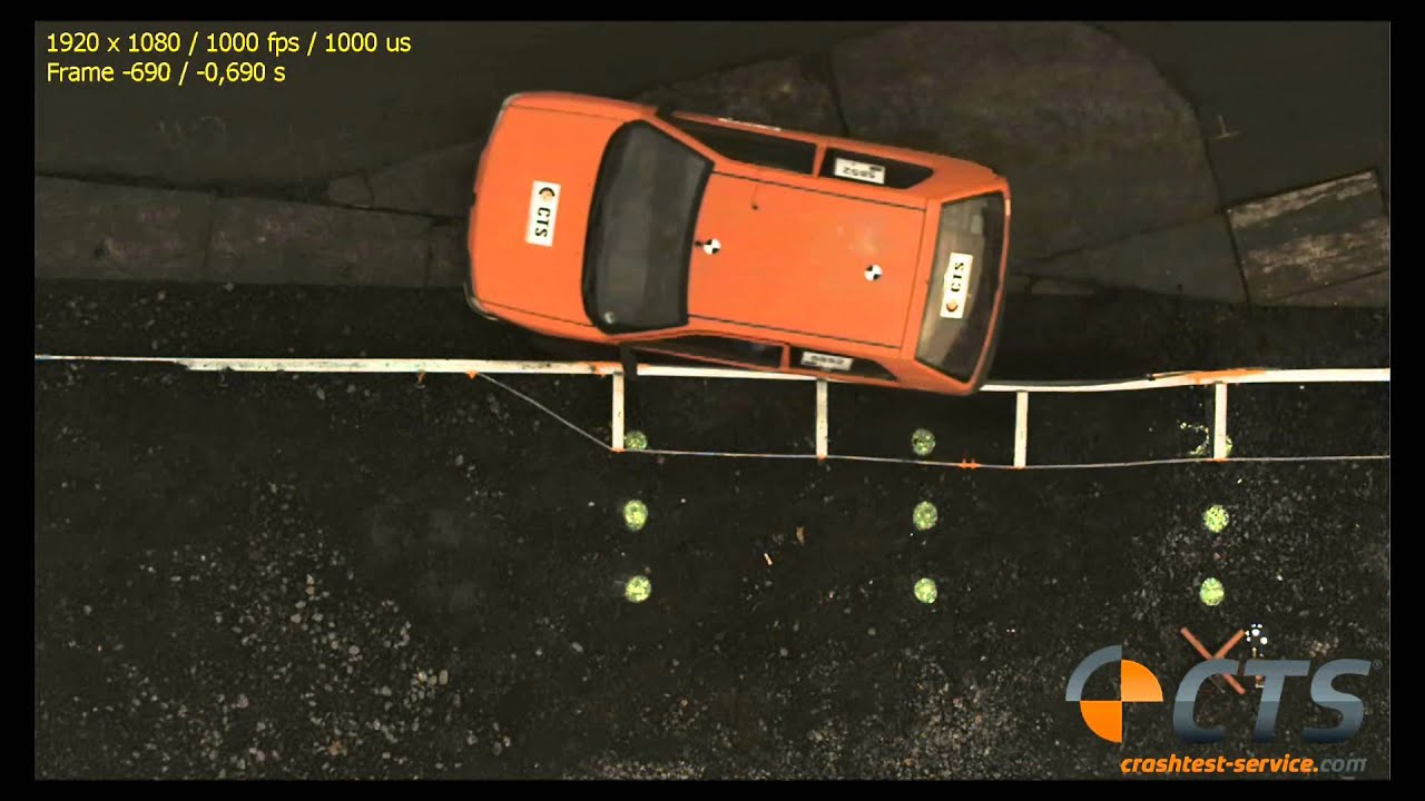 Crash test Peugeot 106 vs. Stahlschutzplanke; DIN EN 1317-4, TT5.1.80
