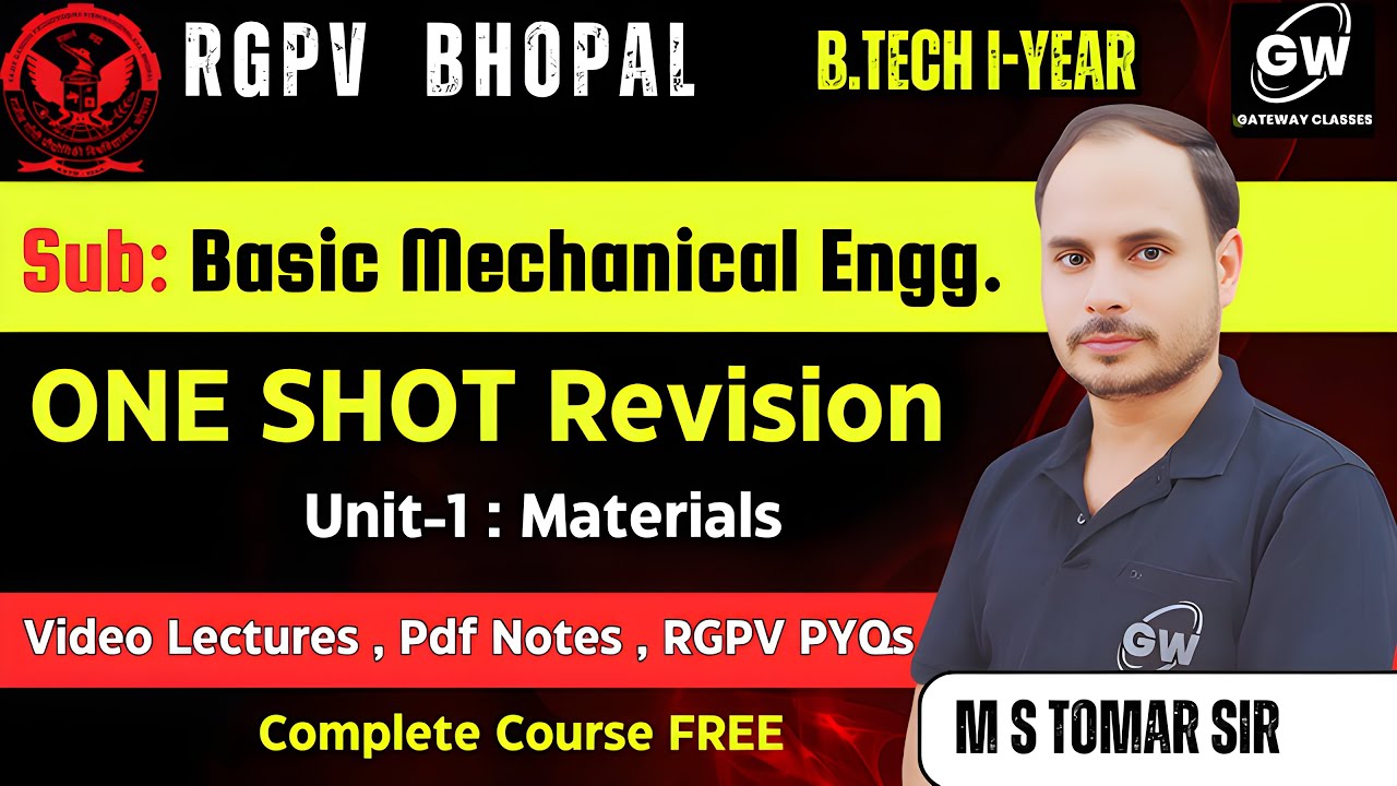 BME UNIT- 1 Materials  I One Shot I Basic Mechanical Engg. I by M s Tomer Sir I Gateway Classes RGPV