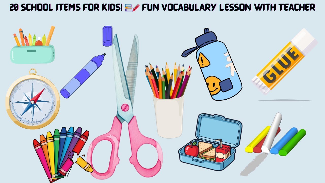 20 School Use Items for Kids 🎒 | Learn School Things in English | Kids Learning Video