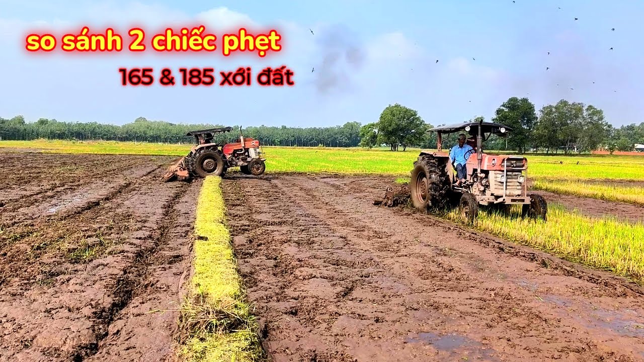 So sánh 2  chiếc phẹt 165 & 185 đang xới đất ruộng chuẩn bị mùa lúa mới