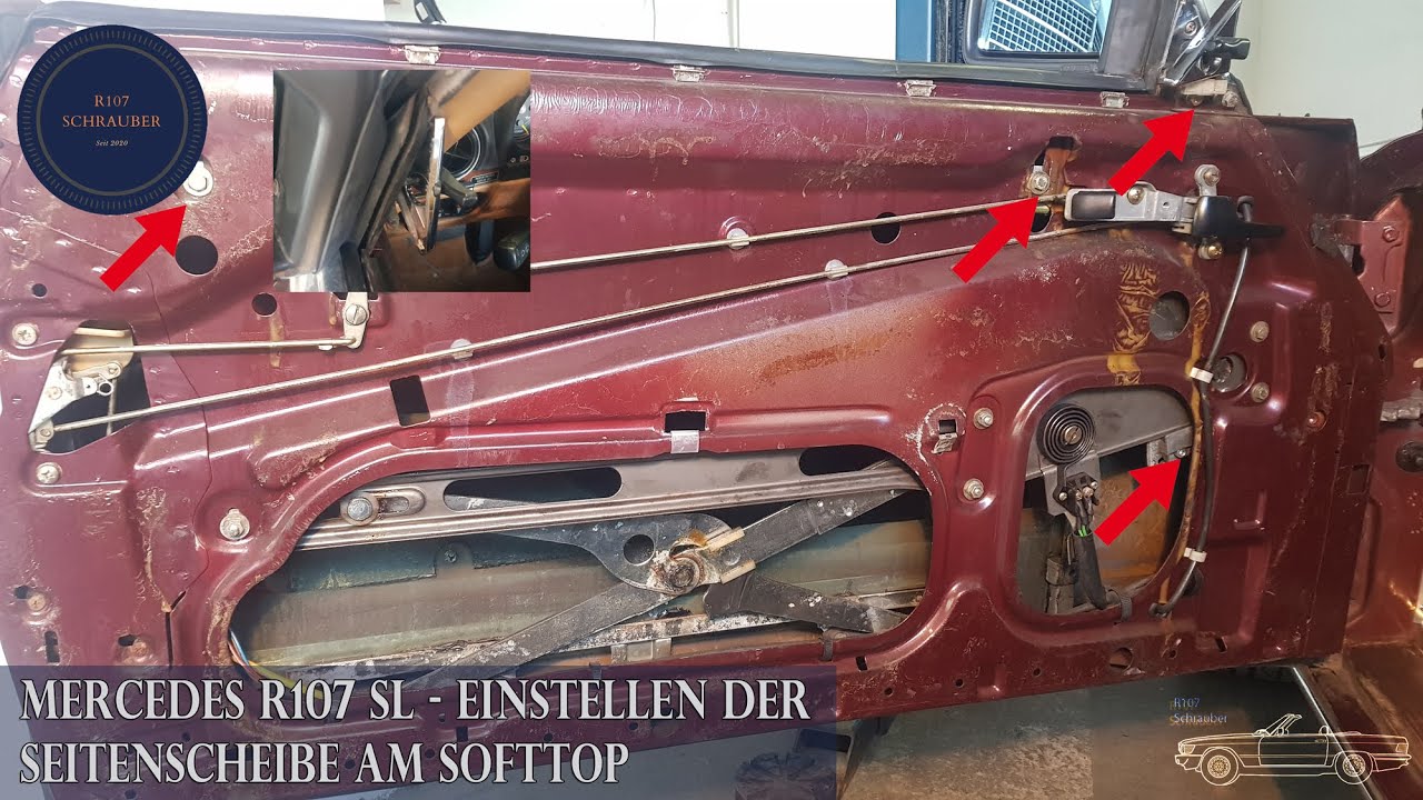Mercedes Benz R107 Cabrio- seitliche Fensterscheibe einstellen - Fensterscheibe am Softtop justieren