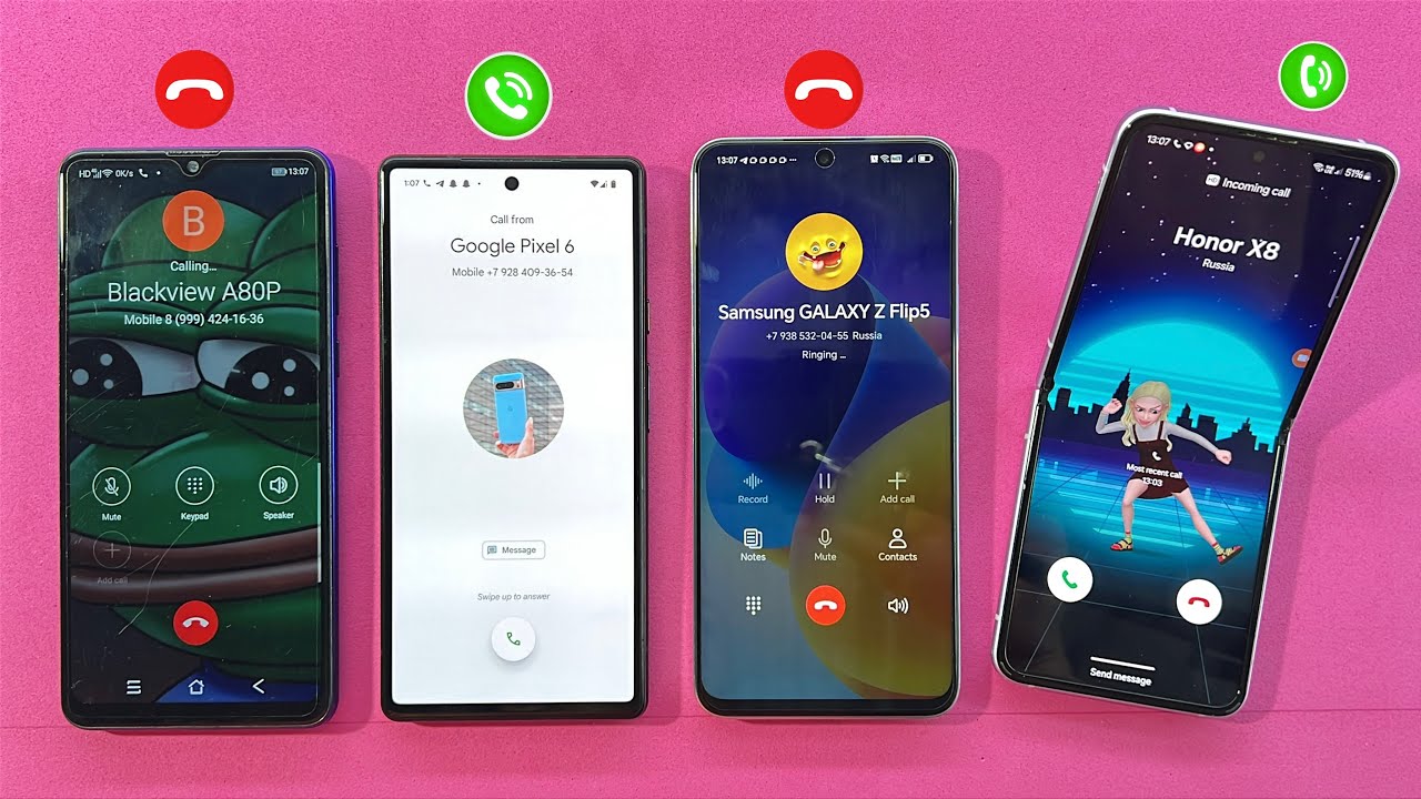 Outgoing & Incoming Call on Google Pixel 6 + HONOR X8 + Samsung Z Flip 3 & BlackView A80pro