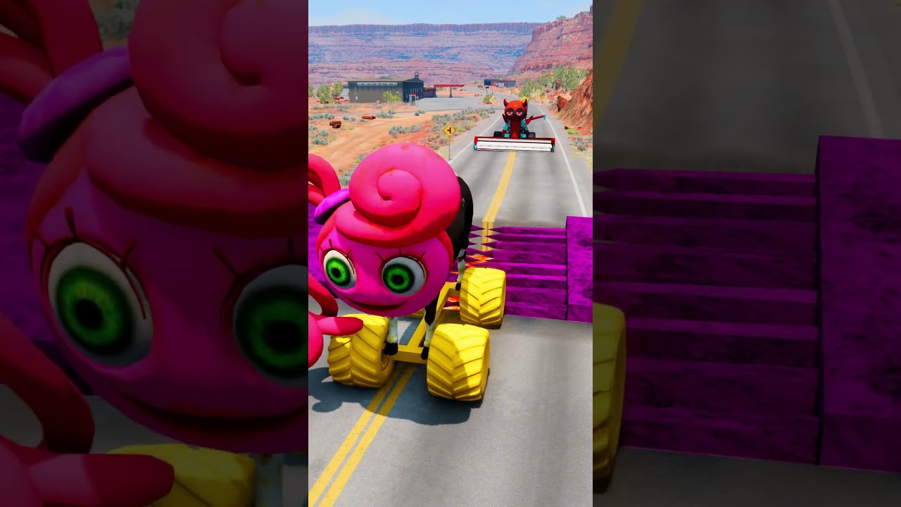 Weird Cars In The Desert VS Bollard Spikec & Giant Pit Lava Crush in BeamNG.drive