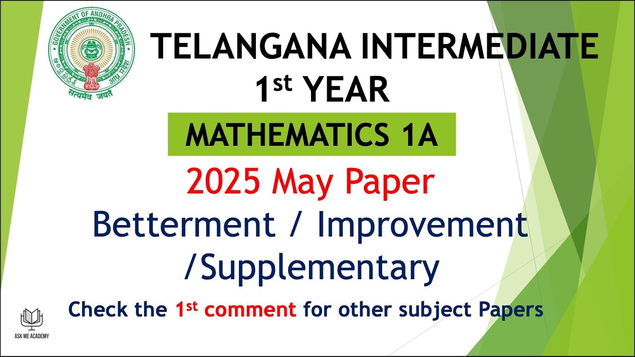 TS Inter 1st Year Maths 1A 2025 May Question Paper Betterment Improvement Supplementary Telangana TG