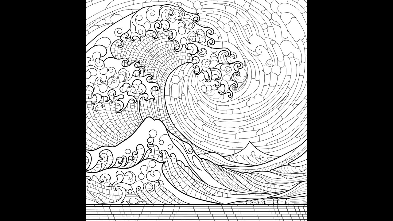 The Wave Pink and Blue Mosaic Art Zen Color 