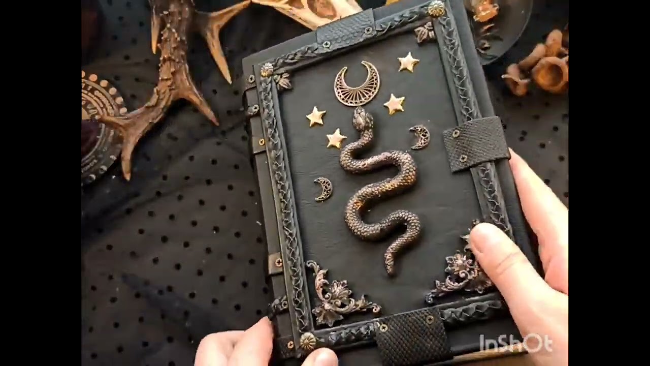 Large Witch spell book journal blank Witchcraft snake moon grimoire 8x6 in 600 aged pages