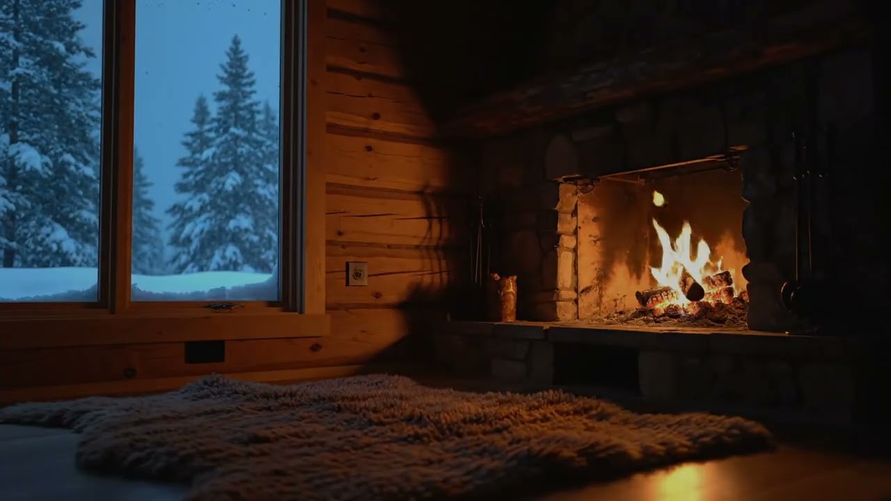 Quiet Winter Night with Fireplace for Sleep, Stress Relief, and Relaxation