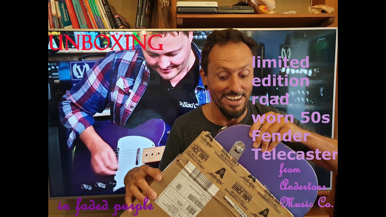 unboxing a road worn 50s Fender Telecaster in fade metallic purple