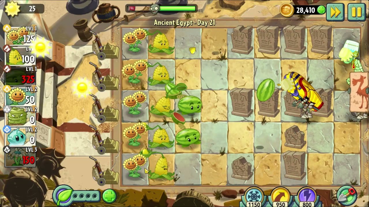 Прохождение игри Plants vs. Zombies 2, зомбосс, древний египет, с 20 по 25 день.
