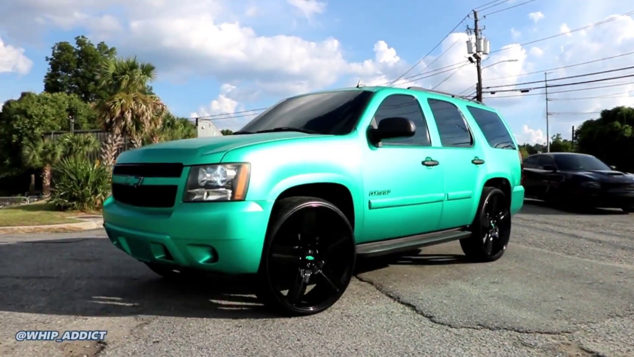 WhipAddict: Matte Emerald Wrapped 07' Chevrolet Tahoe on Blacked Out Style 37 Replica 28s