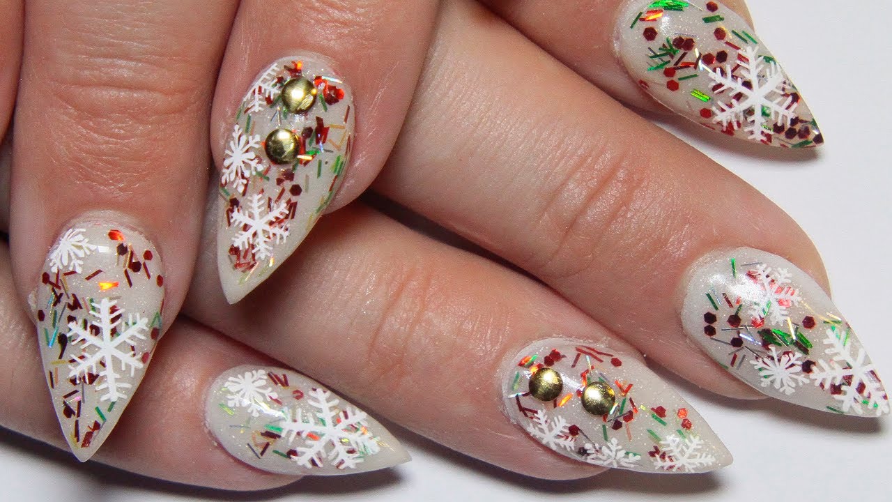 Peppermint Snowflake Almond Nails