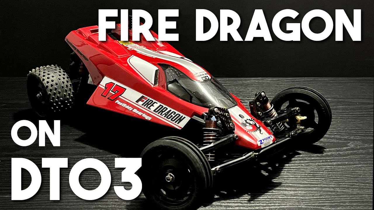 DT03 に ファイヤードラゴン ボディ 載せてみた。Tamiya Fire Dragon body on a DT-03 chassis.