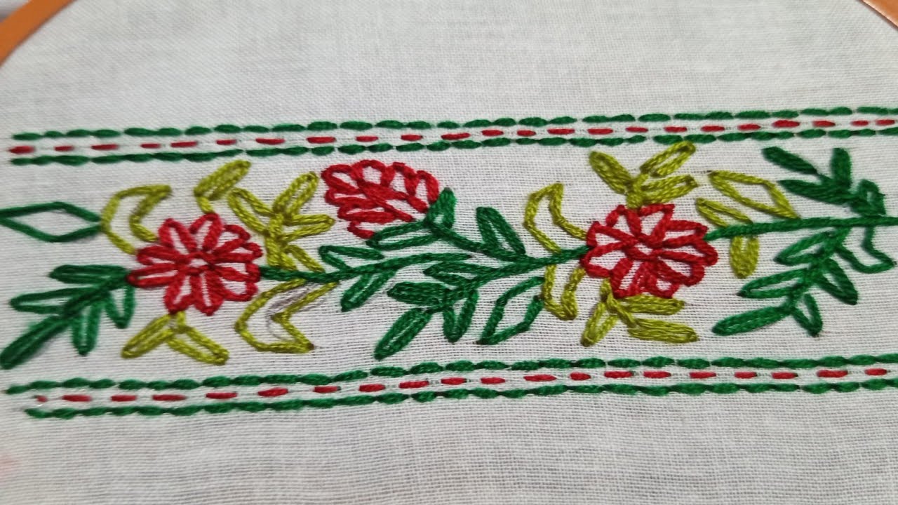 Gorgeous and easy hand embroidery border line design tutorial//বর্ডার লাইন এমব্রয়ডারি//#embroidery 