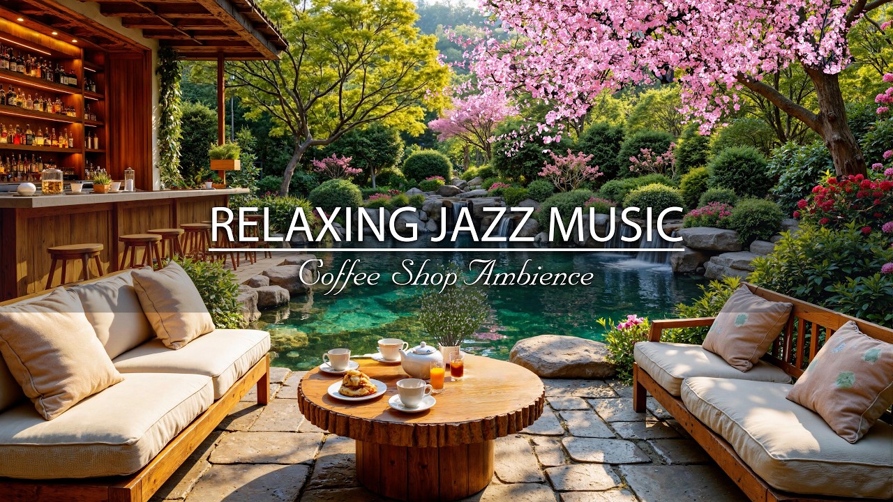 Spring Garden Coffee Shop Ambience - Relaxing Jazz Music for Focus, Work and Study.