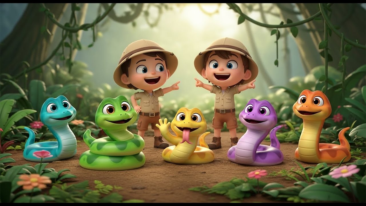 Cinco Pequenas Sucuris Deslizam | Rimas de Animais e Música Infantil