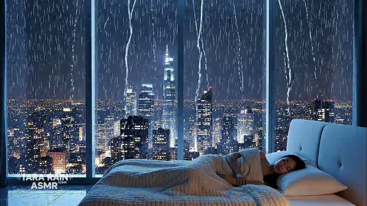 Rain on City Window at Night 🌧️ Deep Sleep & Relaxing Rain Sounds  10 Hours ASMR