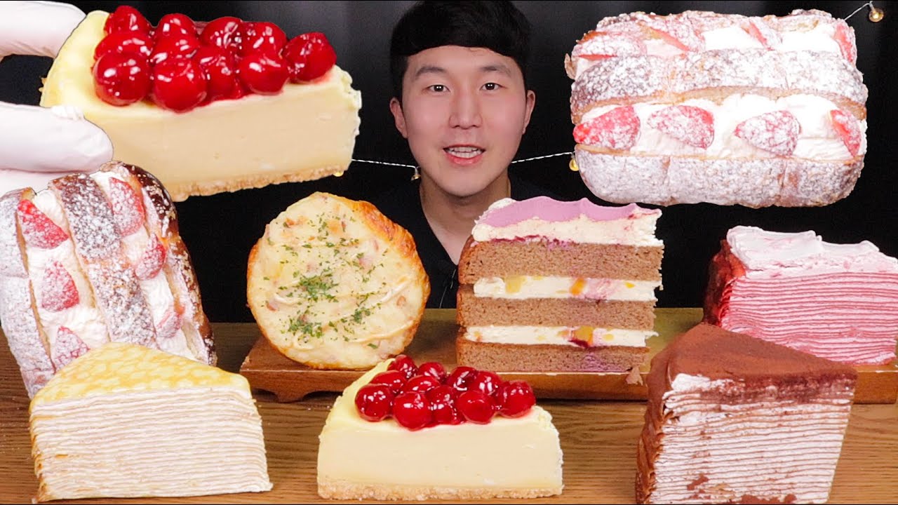 [SUB]빌리엔젤하면 크레이프 케이크가 생각나죠!😋(Sweet potato cake, strawberry crepe cake)#MUKBANG