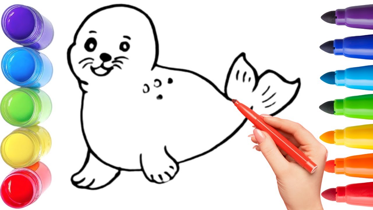 How To Draw cute seal Drawing, Painting & Coloring For Kids and Toddlers_ Child Art 🐋🌈🎨