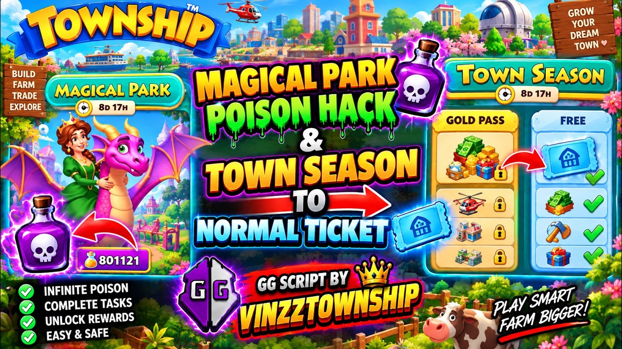 TOWNSHIP 🔥 MAGICAL PARK + POISON HACK & NORMAL TICKET | GG SCRIPT 2026