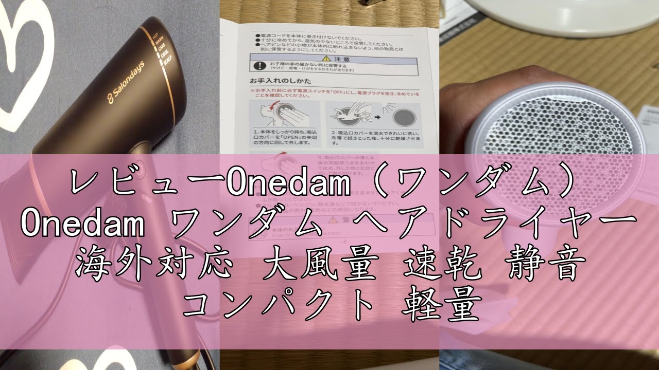 レビューOnedam（ワンダム） Onedam ワンダム ヘアドライヤー 海外対応 大風量 速乾 静音 コンパクト 軽量 マイナスイオン 温風冷風自動切り替え 静電気抑制 プラズマケア Wコートイオン