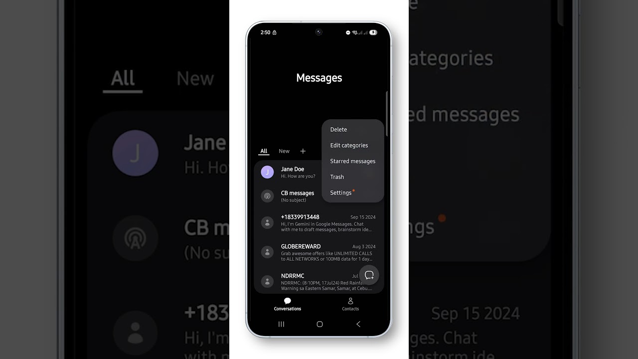 Enable Quick Responses in Samsung Messages on Galaxy S25