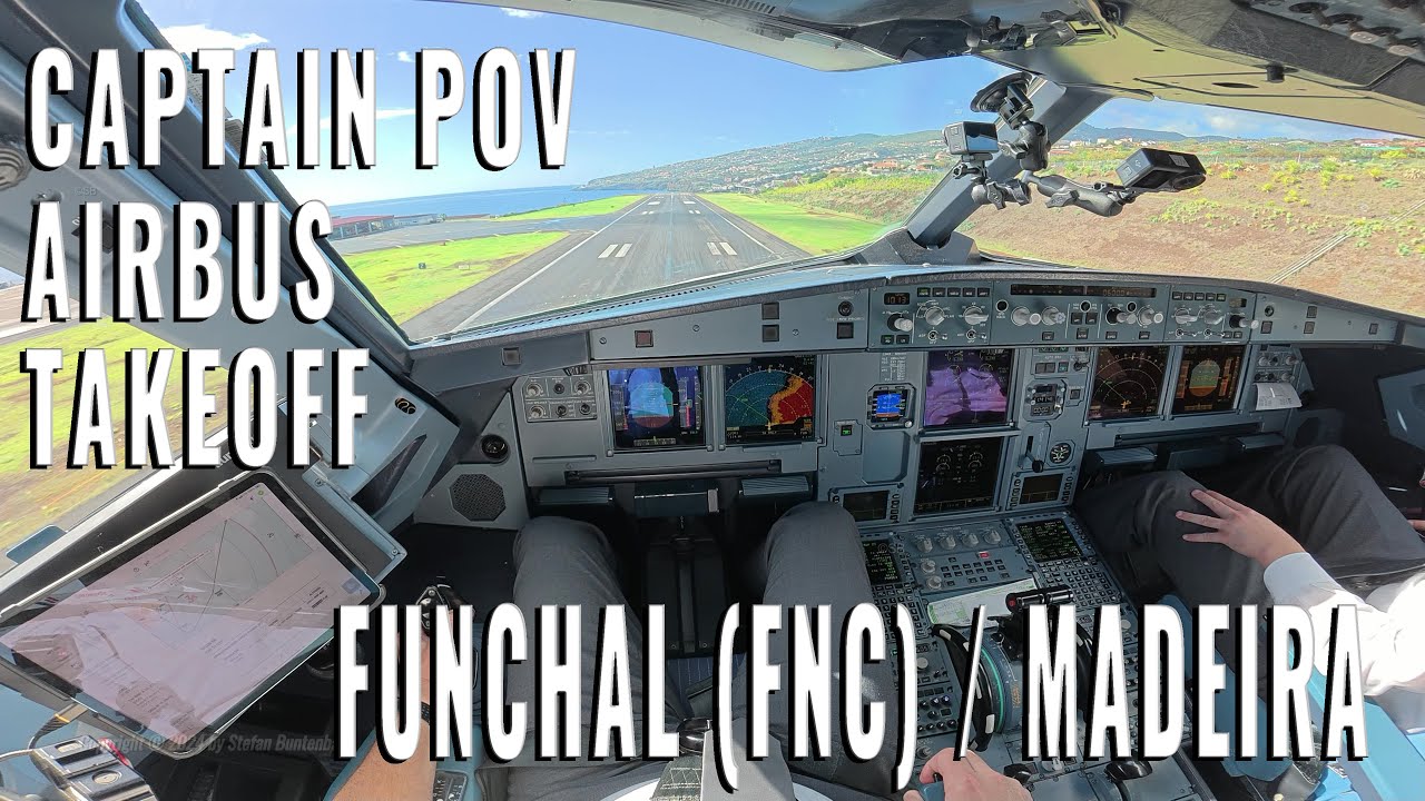 AIRBUS CAPTAIN POV (POINT OF VIEW) TAXIING TAKEOFF + DEPARTURE  FUNCHAL 🇵🇹 (FNC) / MADEIRA RUNWAY 23