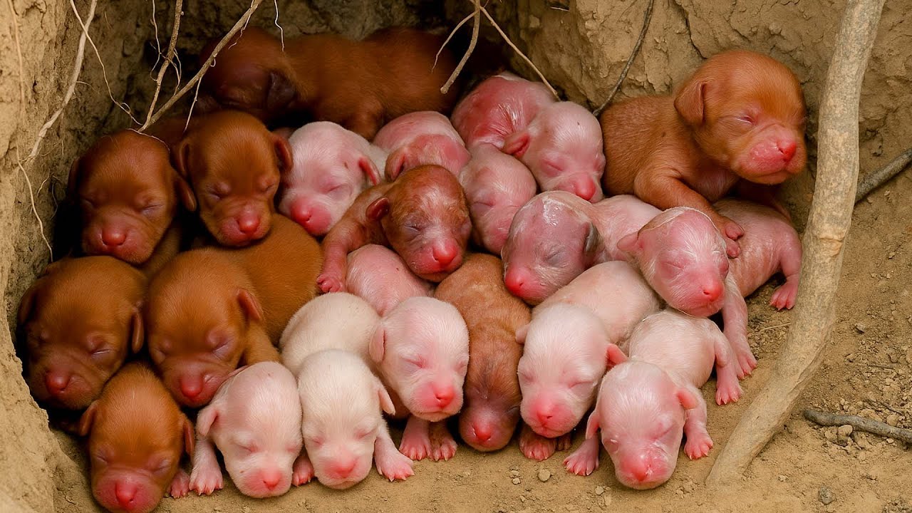 Нежная собака 🐶 мама провела нас через лес и показала своих очаровательных щенков. 🐶🐕🥰😘❤❤