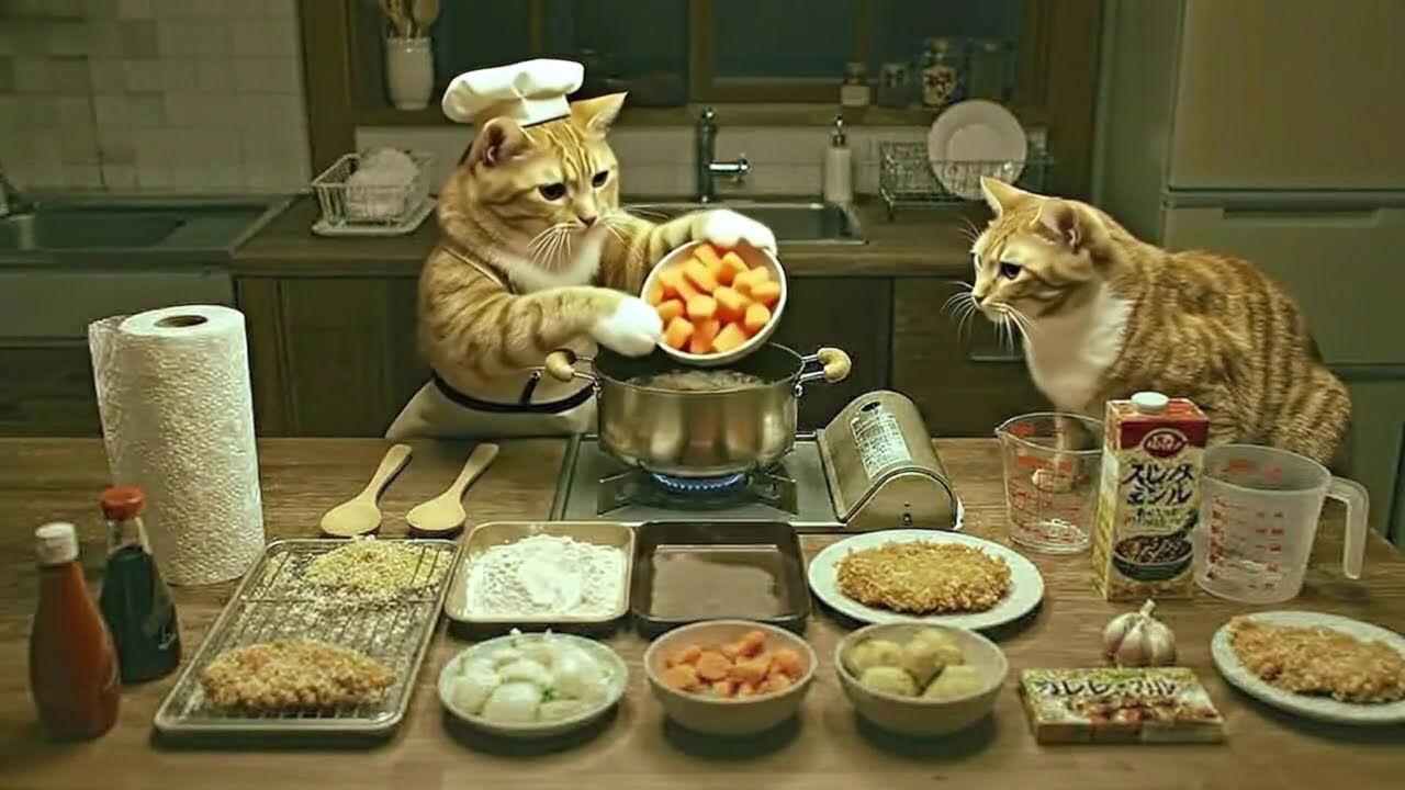 Cat Chef Makes Japanese Chicken Katsu Curry #cat