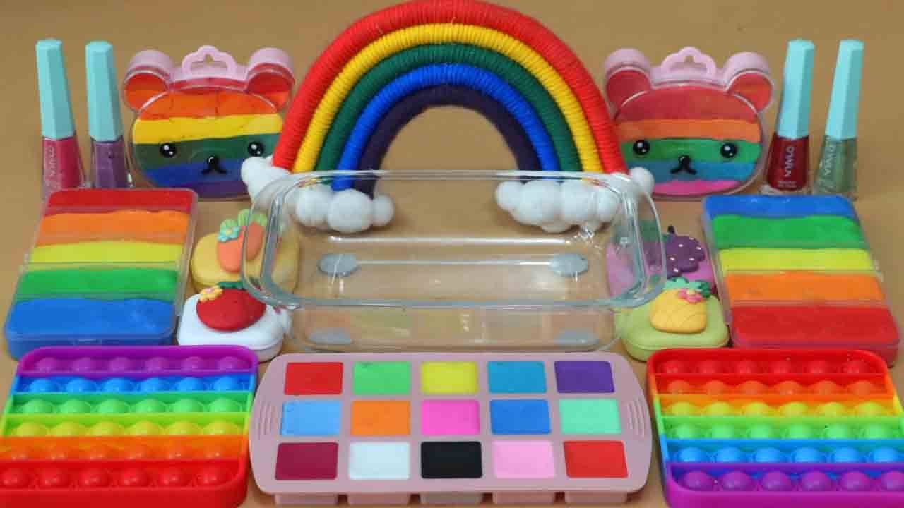 Mixing&rdquo;Rainbow&rdquo; Eyeshadow and Makeup,parts,glitter Into Slime!Satisfying Slime Video!★ASMR★