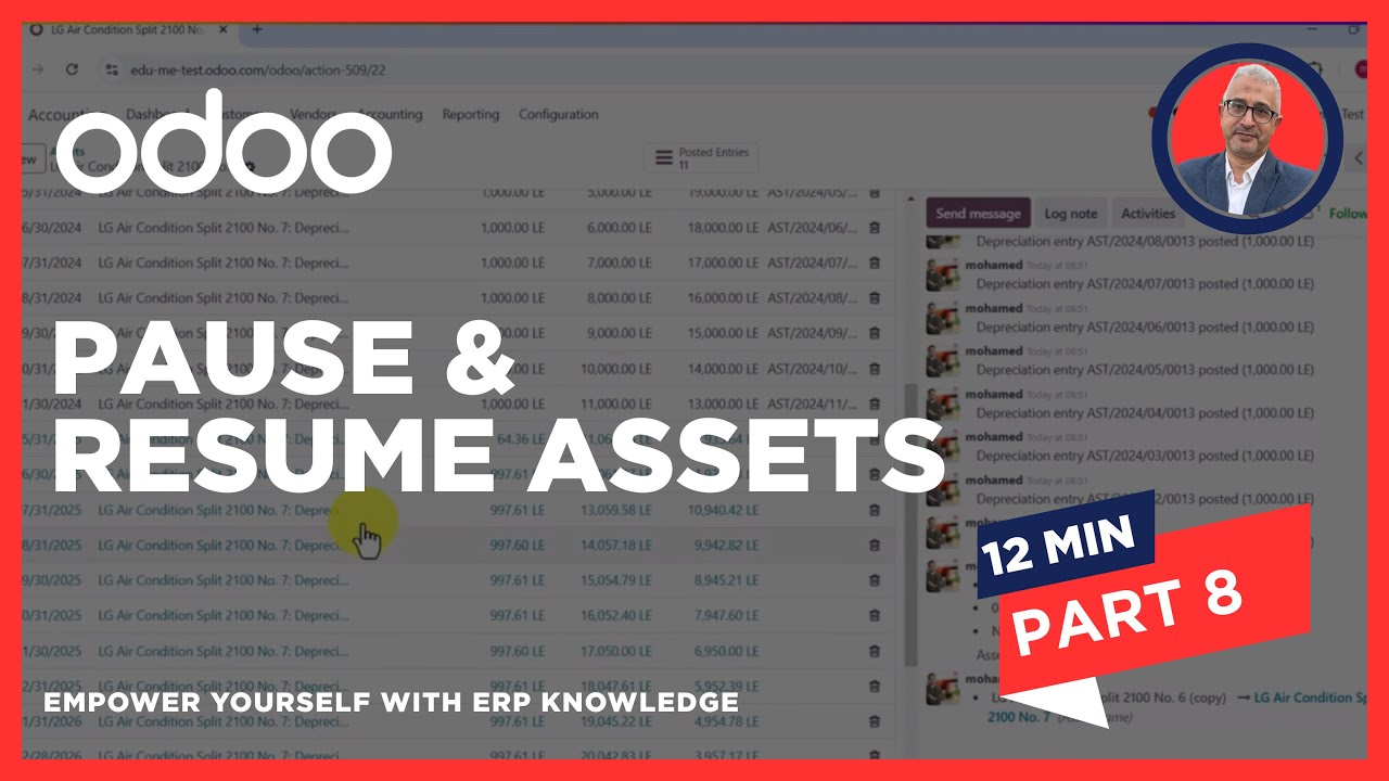 Pausing and Resuming Fixed Assets Depreciation at Odoo 18 - إيقاف واستئناف استهلاك الأصول الثابتة في